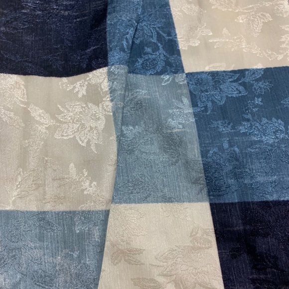 INC Denim Patchwork Silky Shirred Top Ruffle Shoulder Midi Dress - Picture 2 of 2